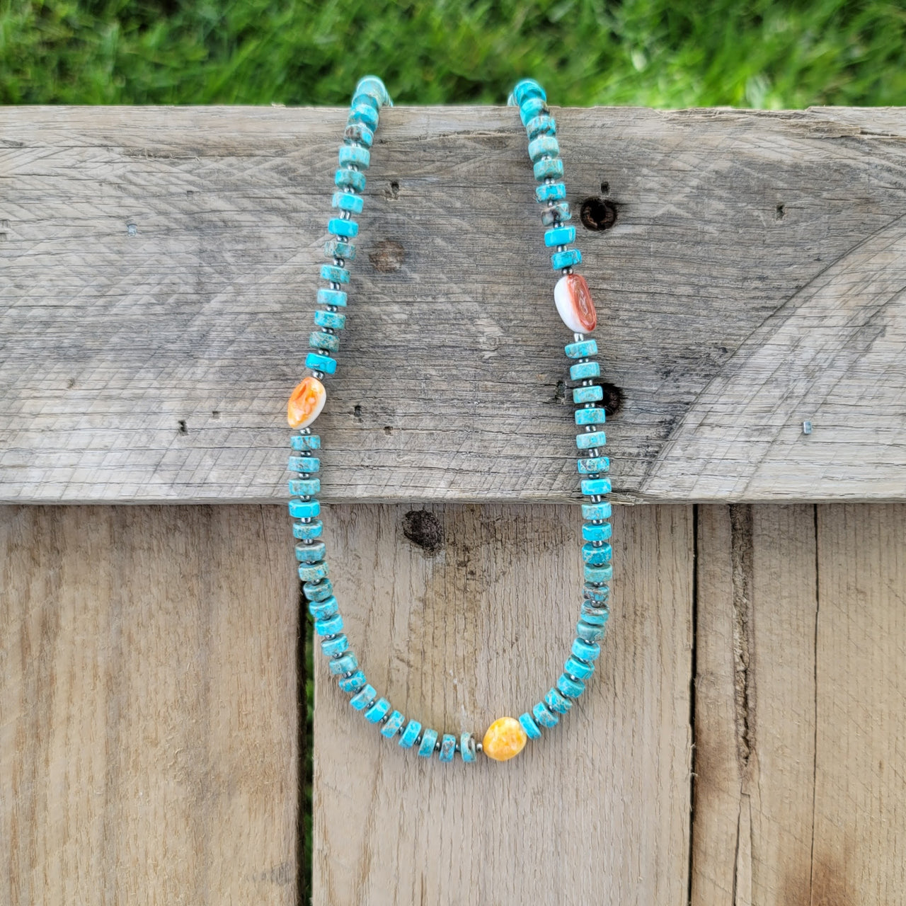 24" Turquoise & Spiny Oyster Necklace